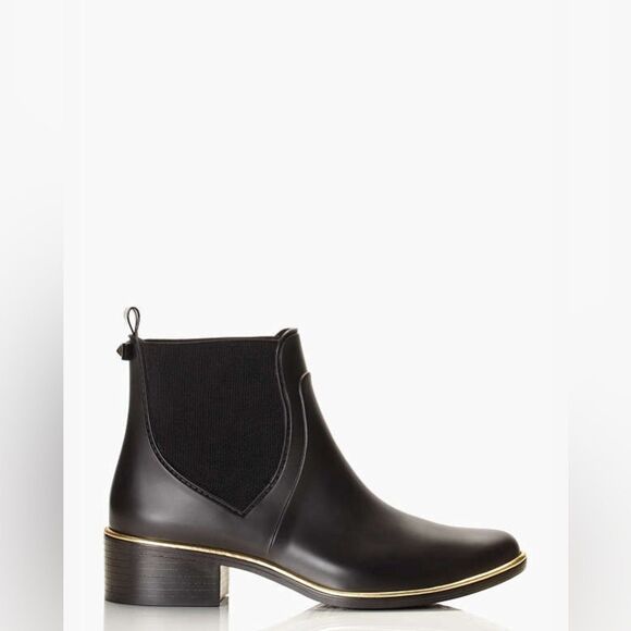 NWOB Kate Spade Sedgewick Rain Boots water resistant Round Toe heels Sz 7 black - Picture 2 of 10